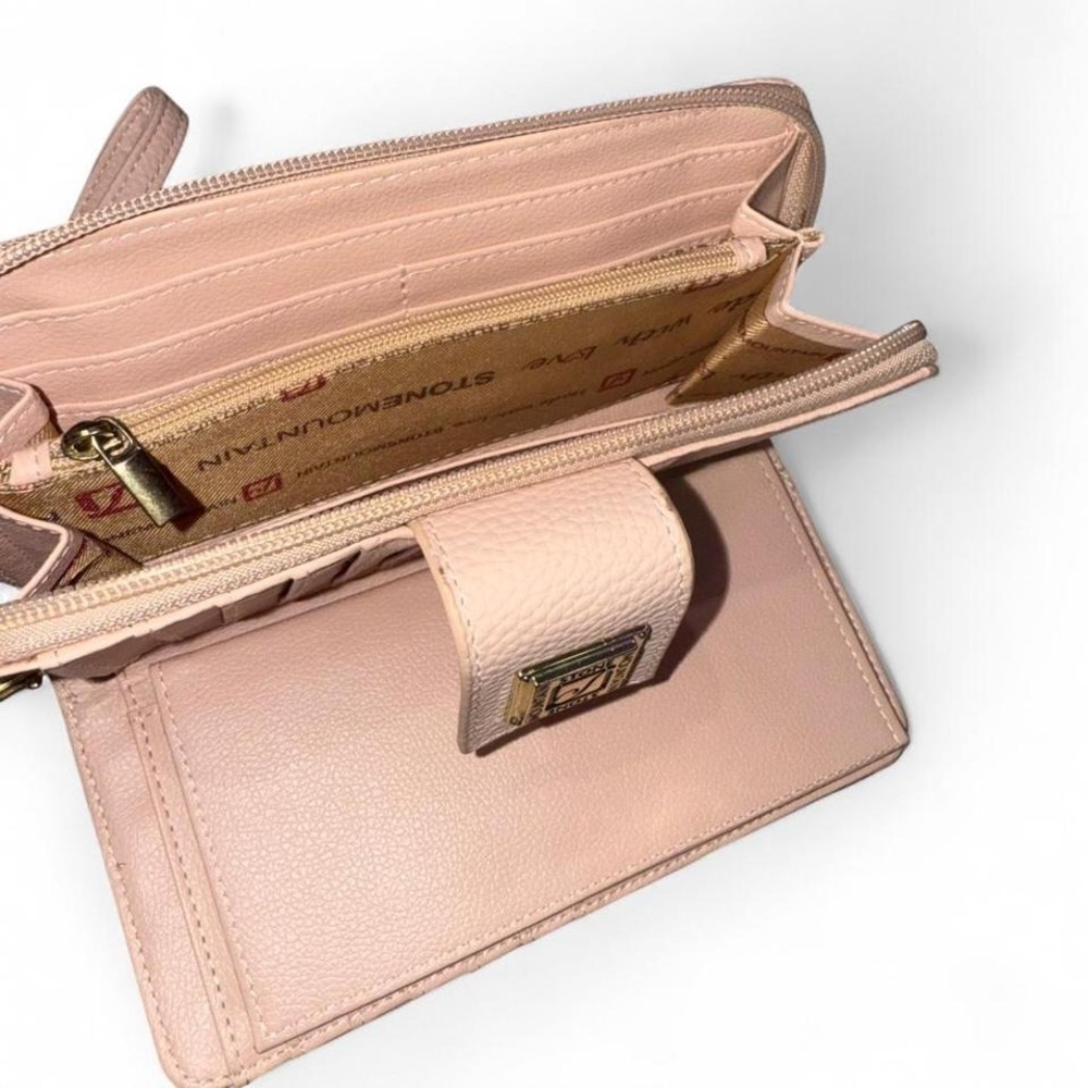 STONE MOUNTAIN PINK FLORAL LEATHER WALLET WRISTLET STRAP NWOT - Picture 5 of 8